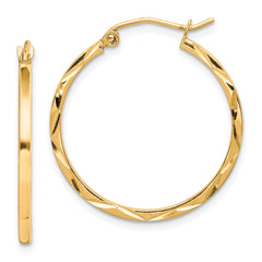 10K 1.5x25mm Diamond Cut Hoop Earrings