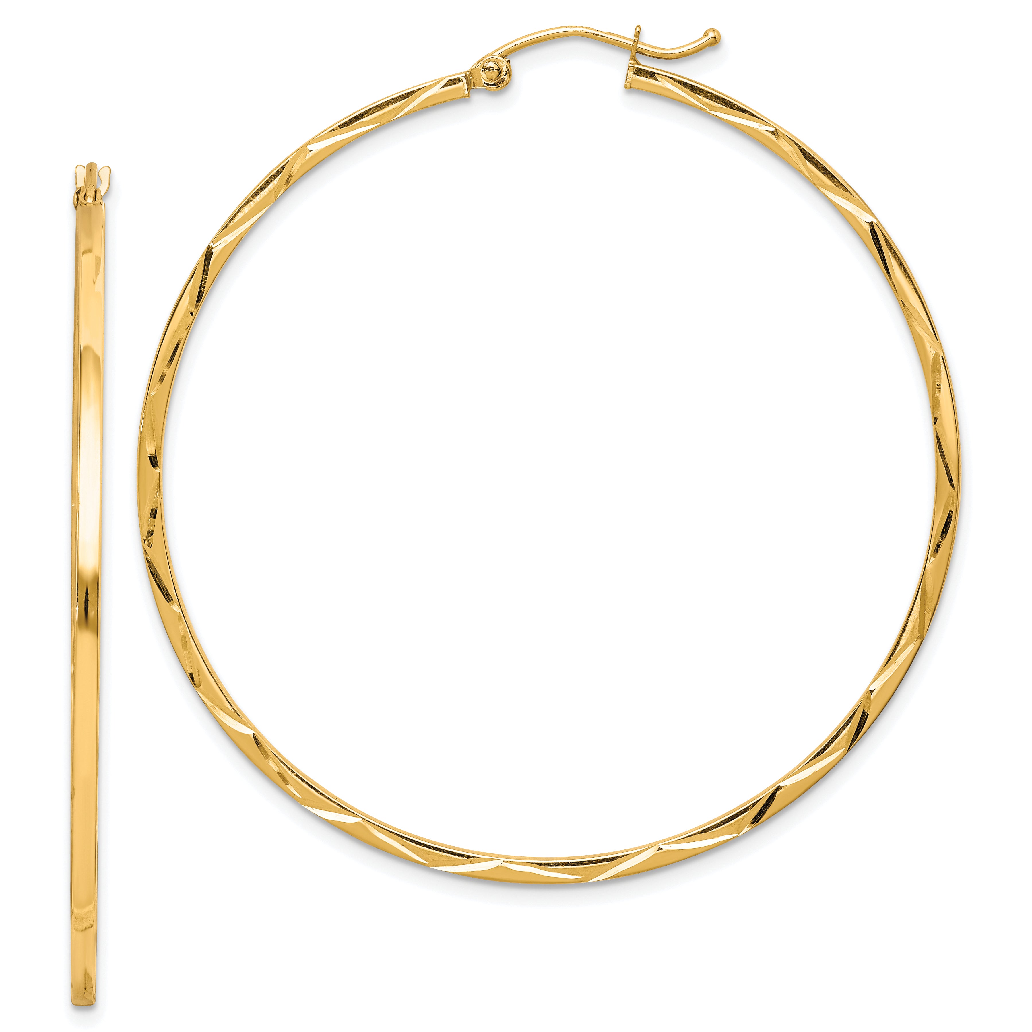10K 1.5x50mm Diamond Cut Hoop Earrings