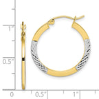 10K Gold & Rhodium Diamond-Cut Hoop Earrings with Polished Finish