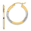 10K & Rhodium Diamond Cut 2.5x20mm Hoop Earrings