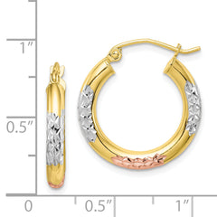 10K White & Rose Rhodium D/C 3x20mm Hoop Earrings