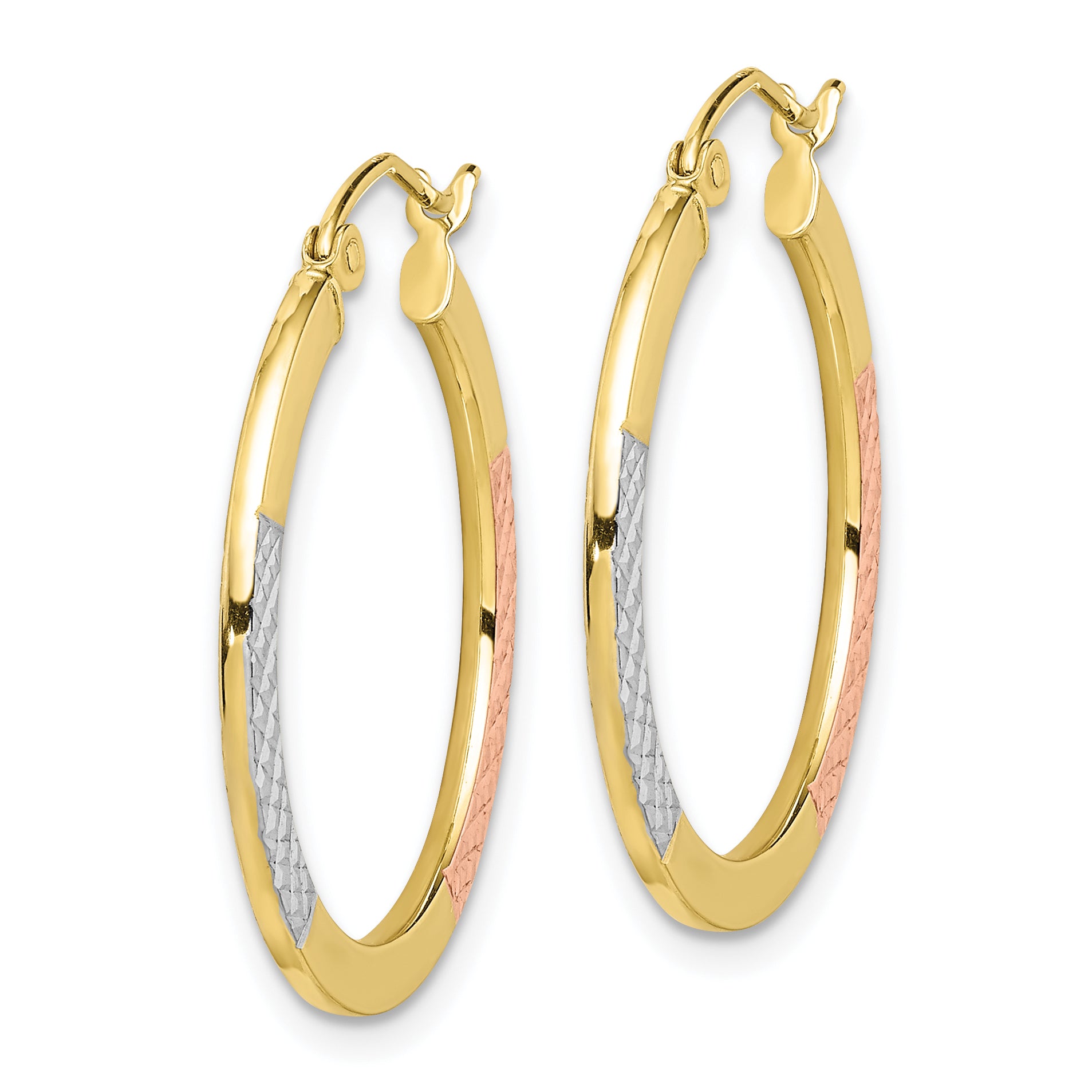 10K Two-Tone Gold Diamond-Cut Hoop Earrings with Polished Finish Secondary image