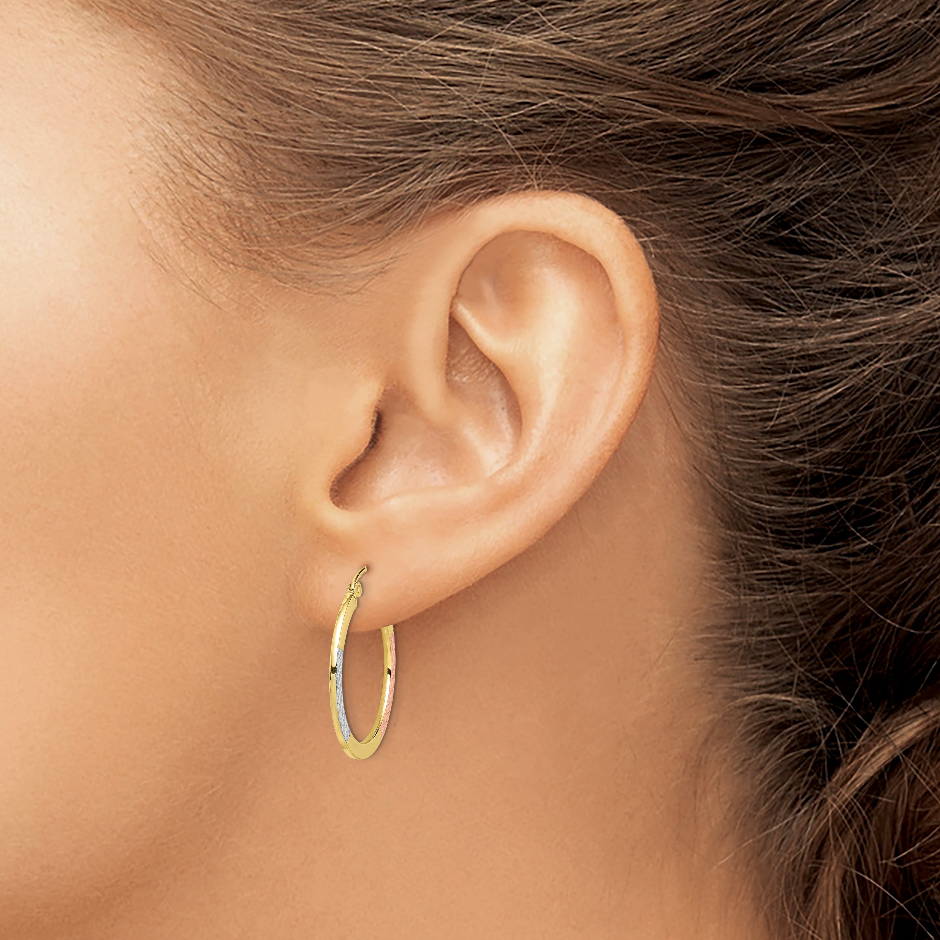 10K Two-Tone Gold Diamond-Cut Hoop Earrings with Polished Finish