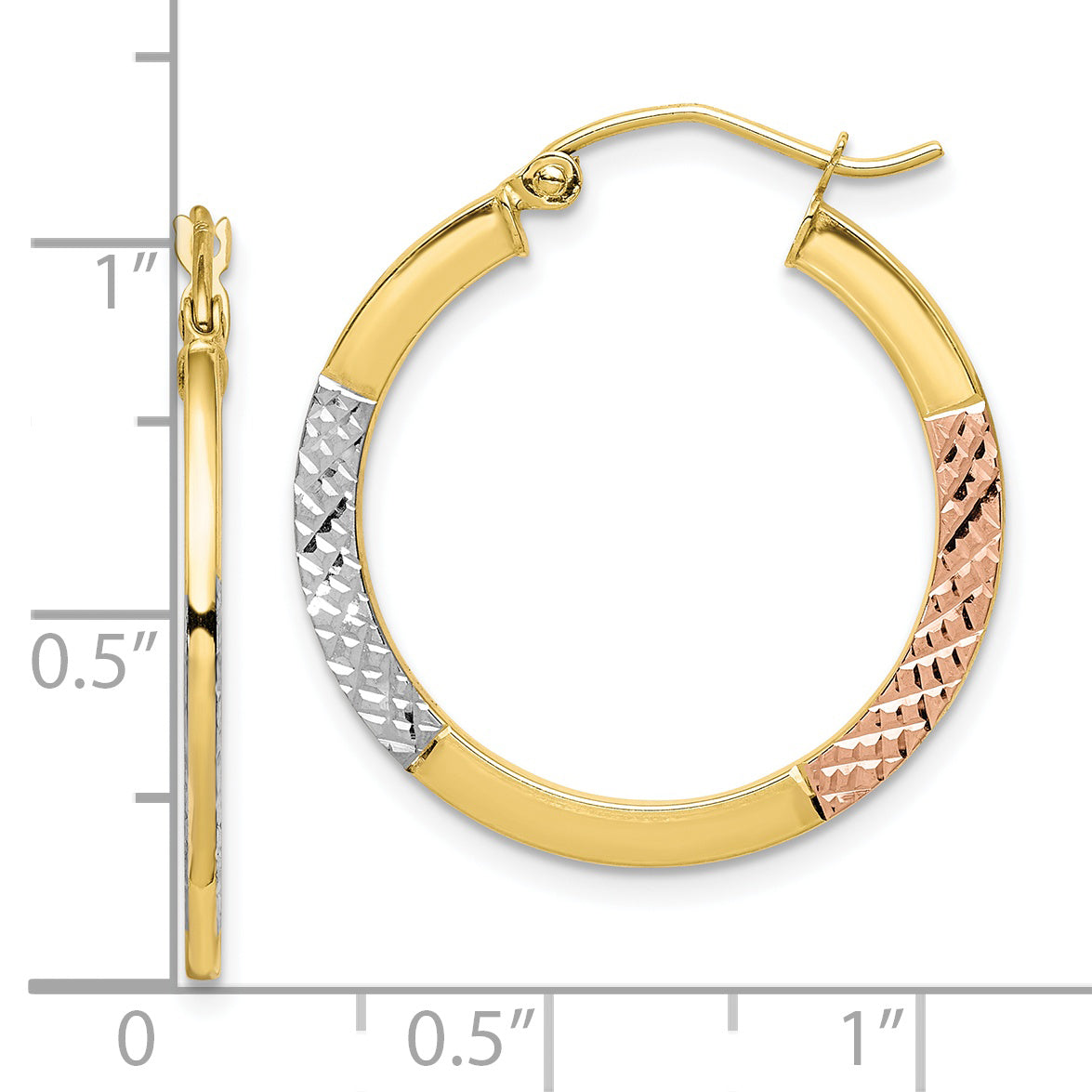 10K Two-Tone Gold Diamond-Cut Hoop Earrings with Polished Finish