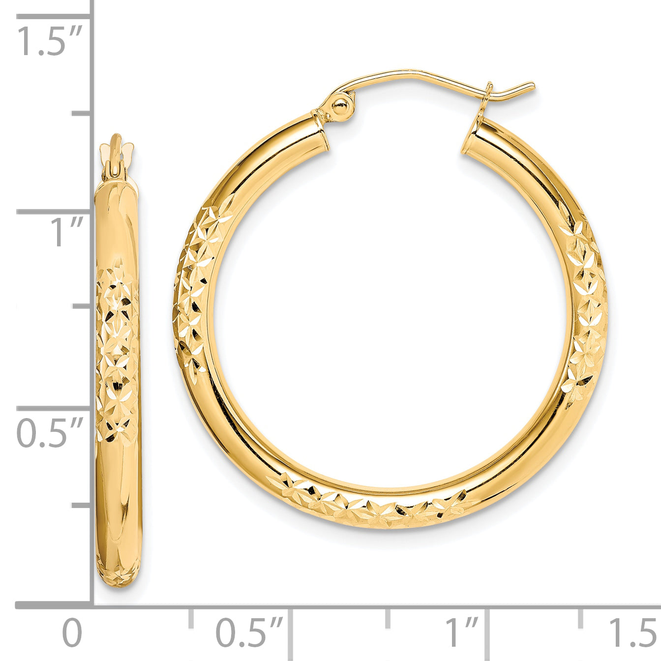 10K Yellow Gold Diamond-Cut Hoop Earrings 30mm Polished Finish