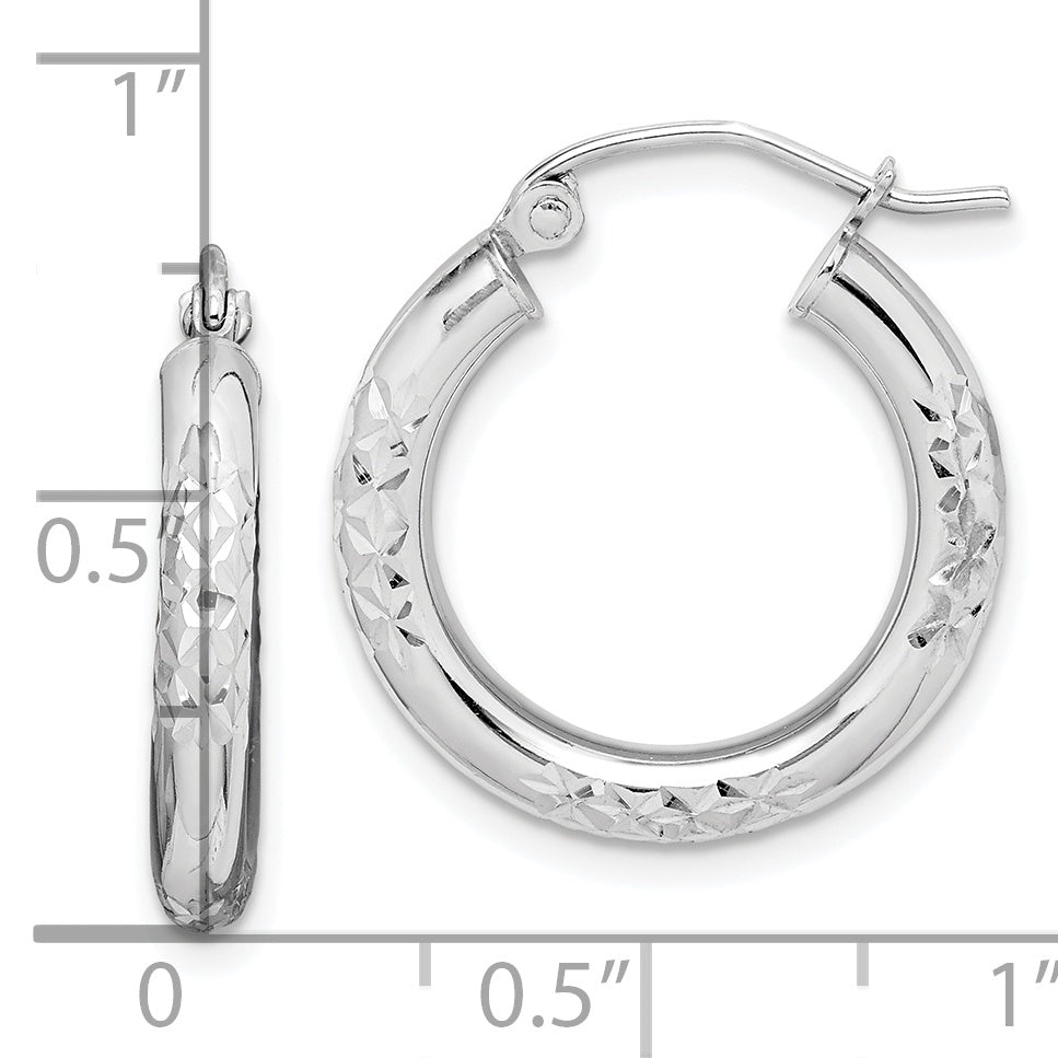 10K White Gold Diamond-Cut Hoop Earrings, 3mm Polished Finish, 21mm Elegant Design Secondary image