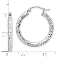 10K White Gold Diamond-Cut Hoop Earrings, Polished 3mm Elegant Design