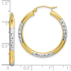 10K Gold & Rhodium Diamond-Cut Hoop Earrings, 3mm Elegant Finish