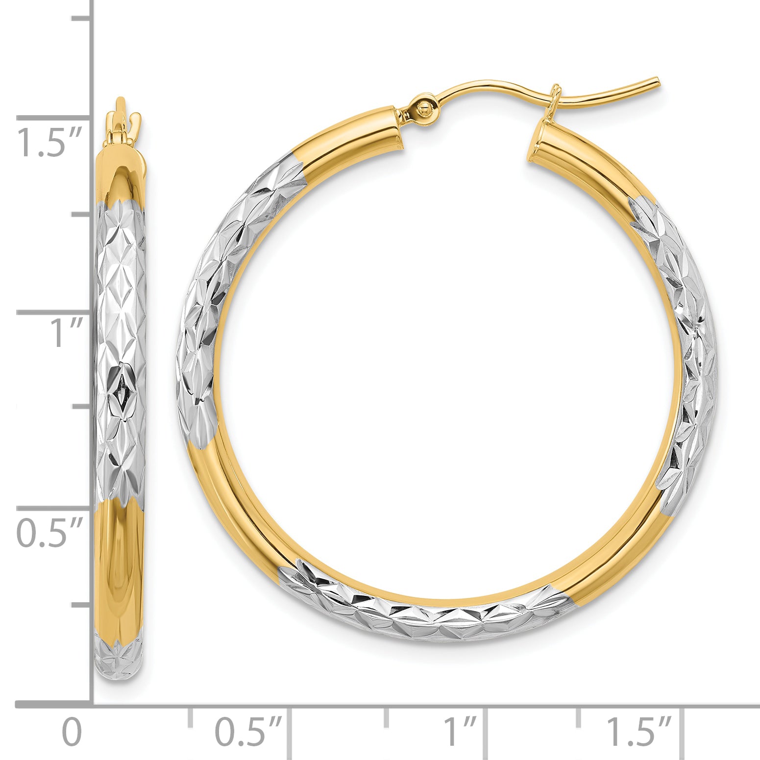 10K Gold & Rhodium Diamond-Cut Hoop Earrings for Women  Polished Finish