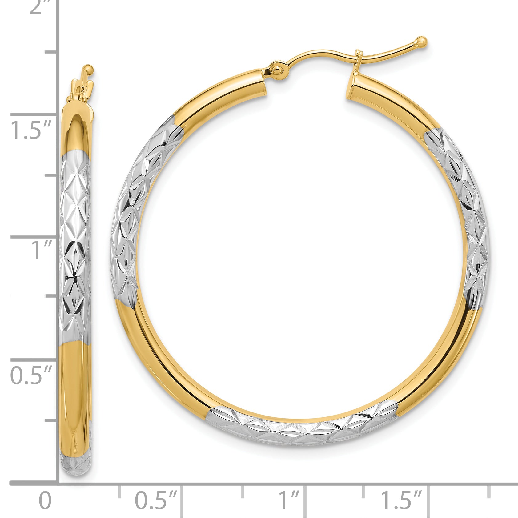 10K Gold & Rhodium Diamond-Cut 3mm Hoop Earrings for Women