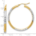 10K Gold & Rhodium Diamond-Cut 3mm Hoop Earrings for Women