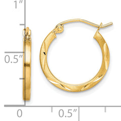 10K Gold Satin Diamond-Cut Hoop Earrings with Brushed Finish 20mm