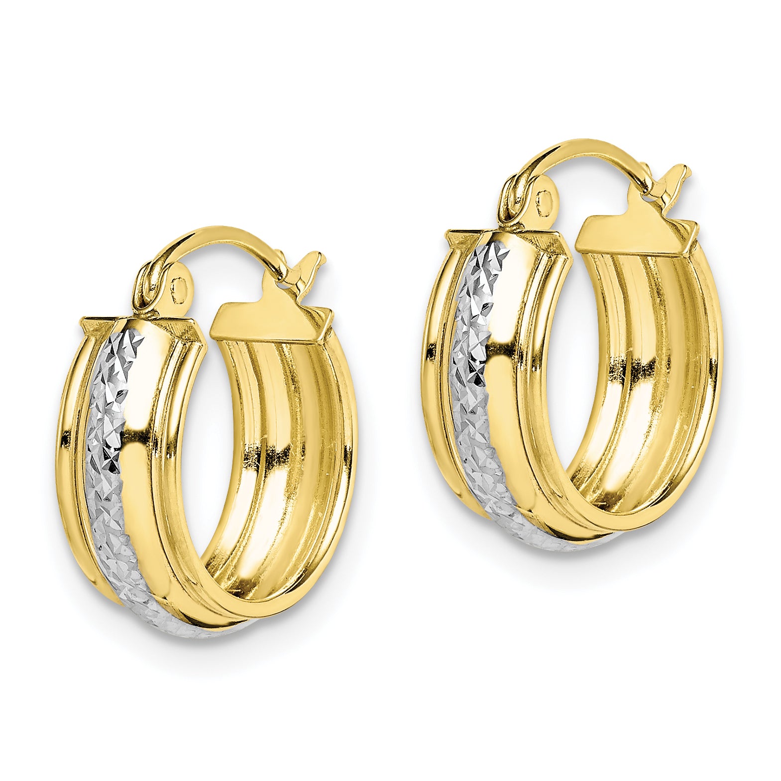 10K Gold & Rhodium Diamond-Cut Small Hoop Earrings for Women Polished Finish