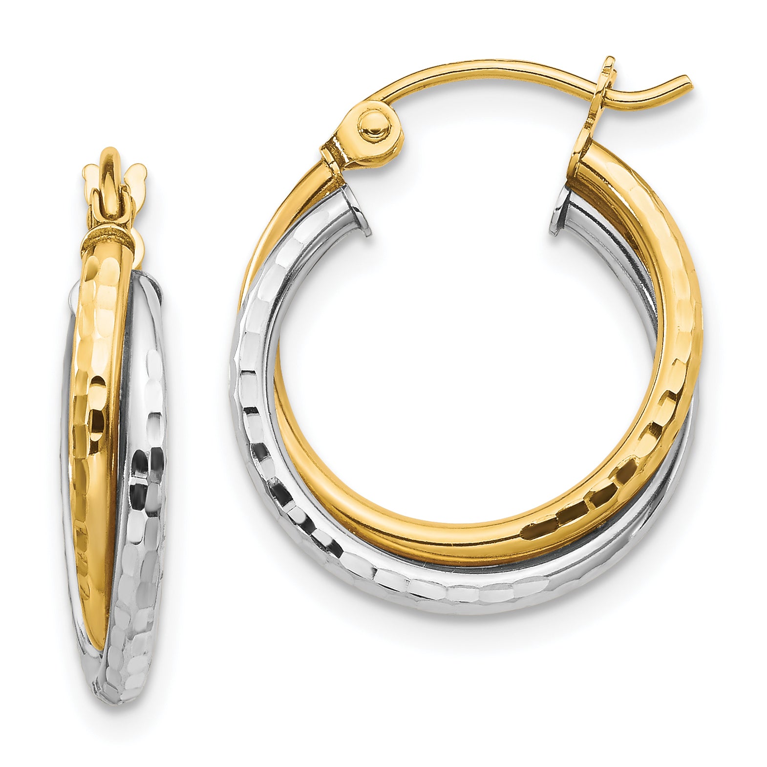 10K Two-tone Textured Twist Hoop Earrings Main image