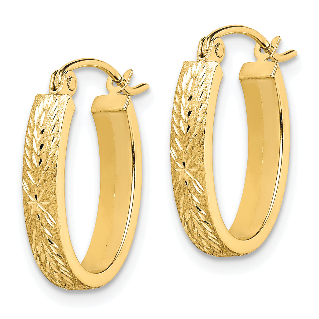 10K Gold Brushed Diamond-Cut Oval Hoop Earrings for Women