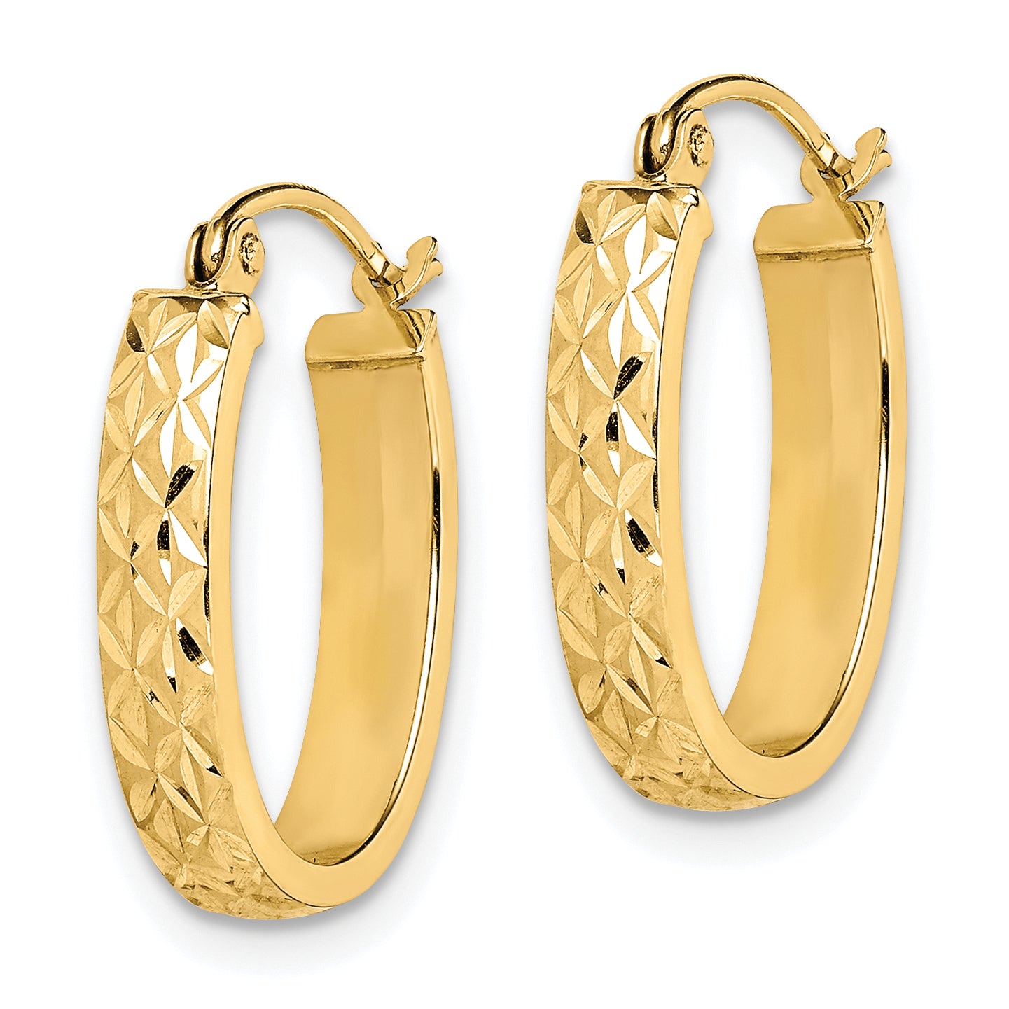 10K Yellow Gold Diamond-Cut Oval Hoop Earrings with Polished Finish