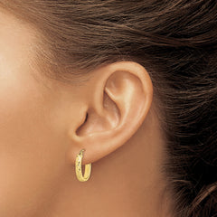 10K Yellow Gold Diamond-Cut Oval Hoop Earrings with Polished Finish