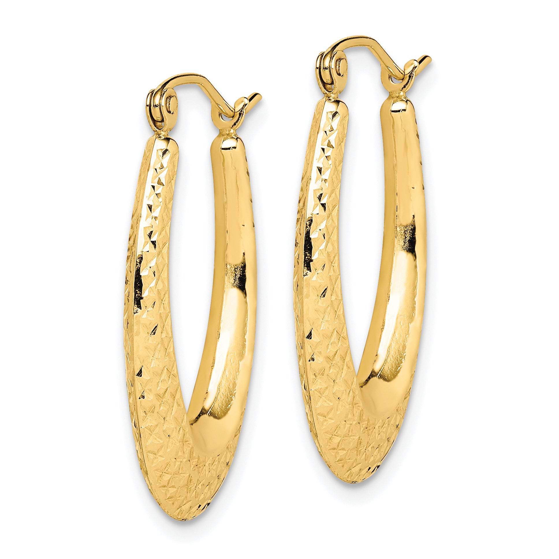 10K Gold Textured Hollow Oval Hoop Earrings for Women Polished Finish
