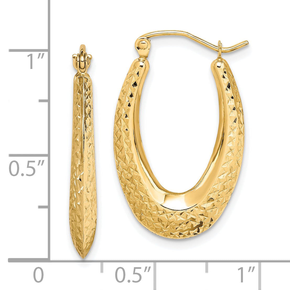 10K Gold Textured Hollow Oval Hoop Earrings for Women Polished Finish