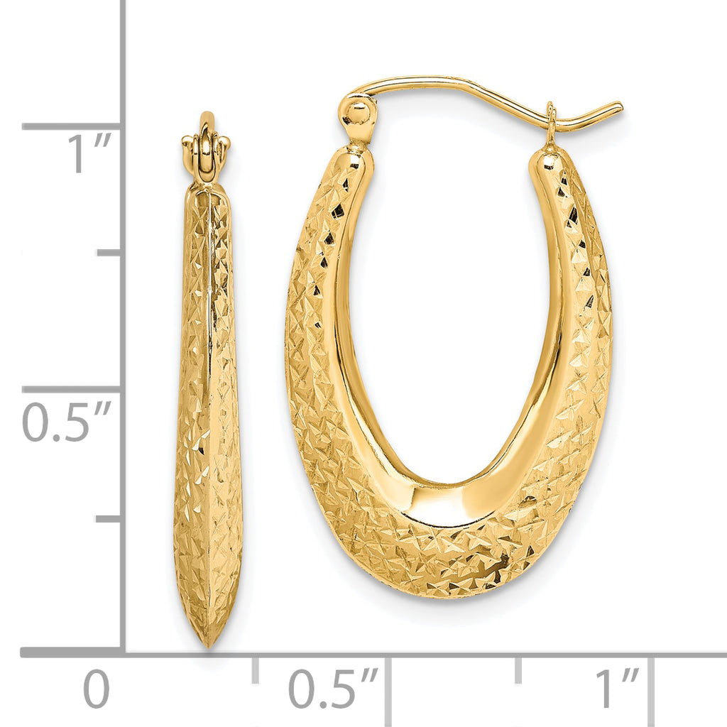 10K Gold Textured Hollow Oval Hoop Earrings for Women Polished Finish
