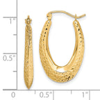 10K Gold Textured Hollow Oval Hoop Earrings for Women Polished Finish