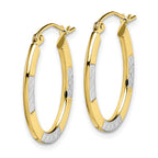 10K Gold & Rhodium Oval Hoop Earrings with Diamond-Cut Polished Finish