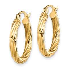 10K Gold Polished Twisted Hoop Earrings for Women, 3mm Premium Finish, 21mm