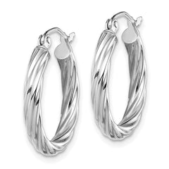 10K White Gold Polished Twisted Hoop Earrings for Women 3mm Elegant Design