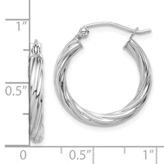 10K White Gold Polished Twisted Hoop Earrings for Women 3mm Elegant Design