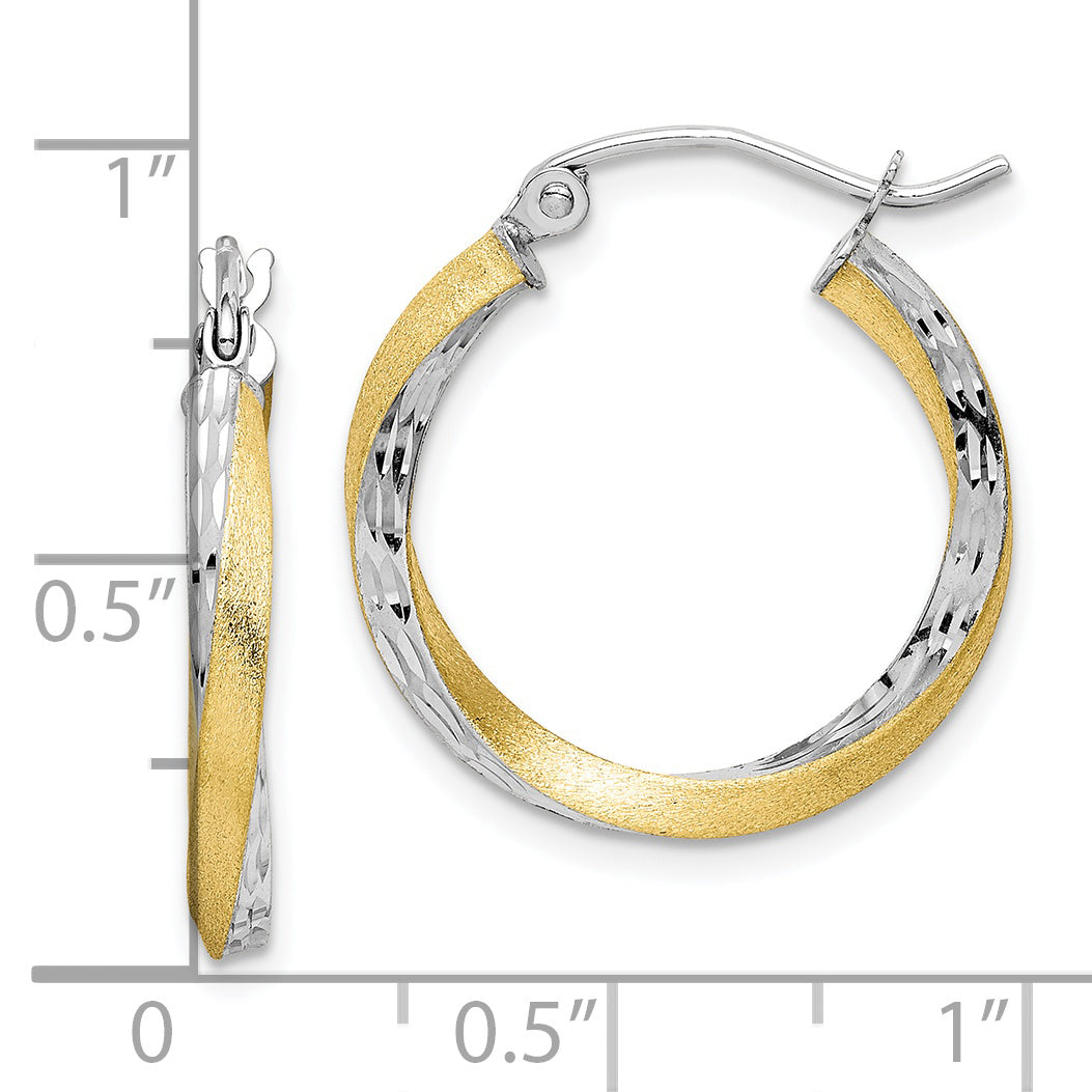 10k & Rhodium Diamond-cut 2.5mm Twisted Hoop Earrings