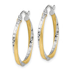 10K Gold & Rhodium Diamond-Cut Twisted Hoop Earrings  Elegant Polished Finish