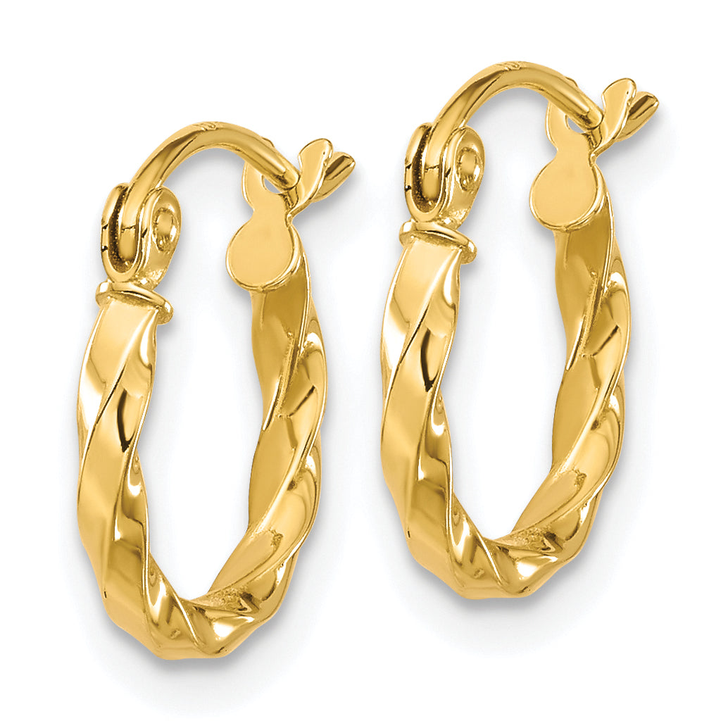 10K Gold Twisted Hoop Earrings Polished Finish Elegant 13mm Pair Secondary image