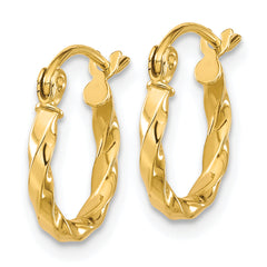 10K Gold Twisted Hoop Earrings Polished Finish Elegant 13mm Pair