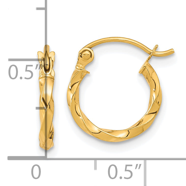 10K Gold Twisted Hoop Earrings Polished Finish Elegant 13mm Pair