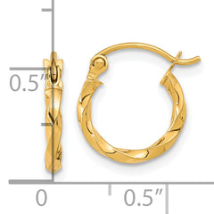 10K Gold Twisted Hoop Earrings Polished Finish Elegant 13mm Pair