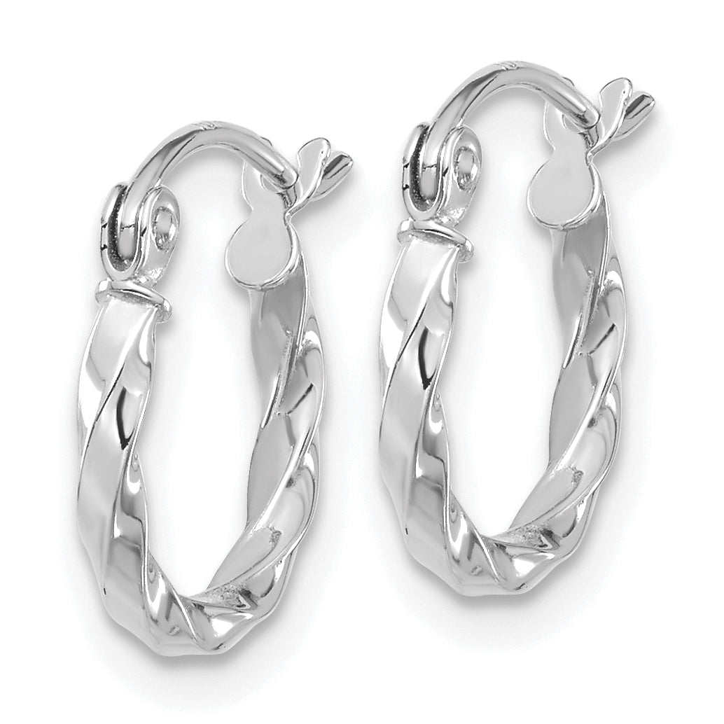 10K White Gold Polished Twist Hoop Earrings with Rhodium Finish for Women Secondary image