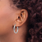 10K White Gold Polished Twist Hoop Earrings for Women Elegant and Rhodium Plated