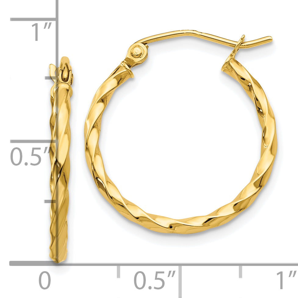 10K Gold Twisted Polished Hoop Earrings for Women  Elegant 22mm Design Secondary image