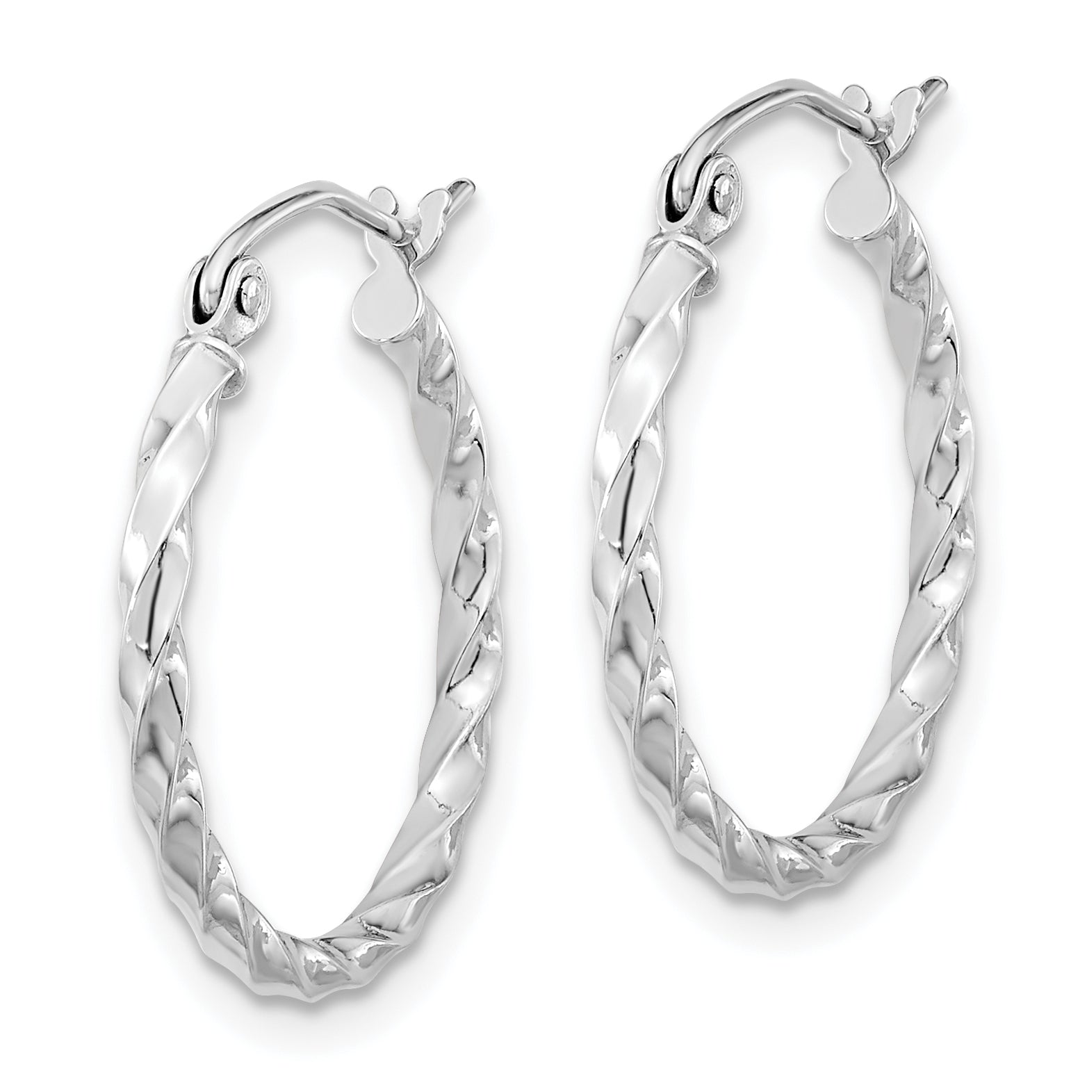 10K White Gold Twist Hoop Earrings with Polished Rhodium Finish Secondary image