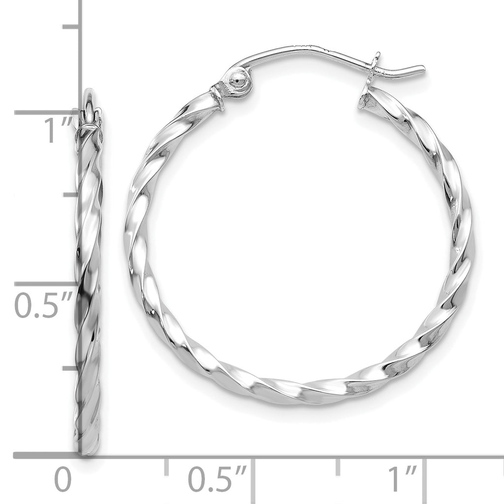 10K White Gold Twisted Hoop Earrings with Polished Finish for Women