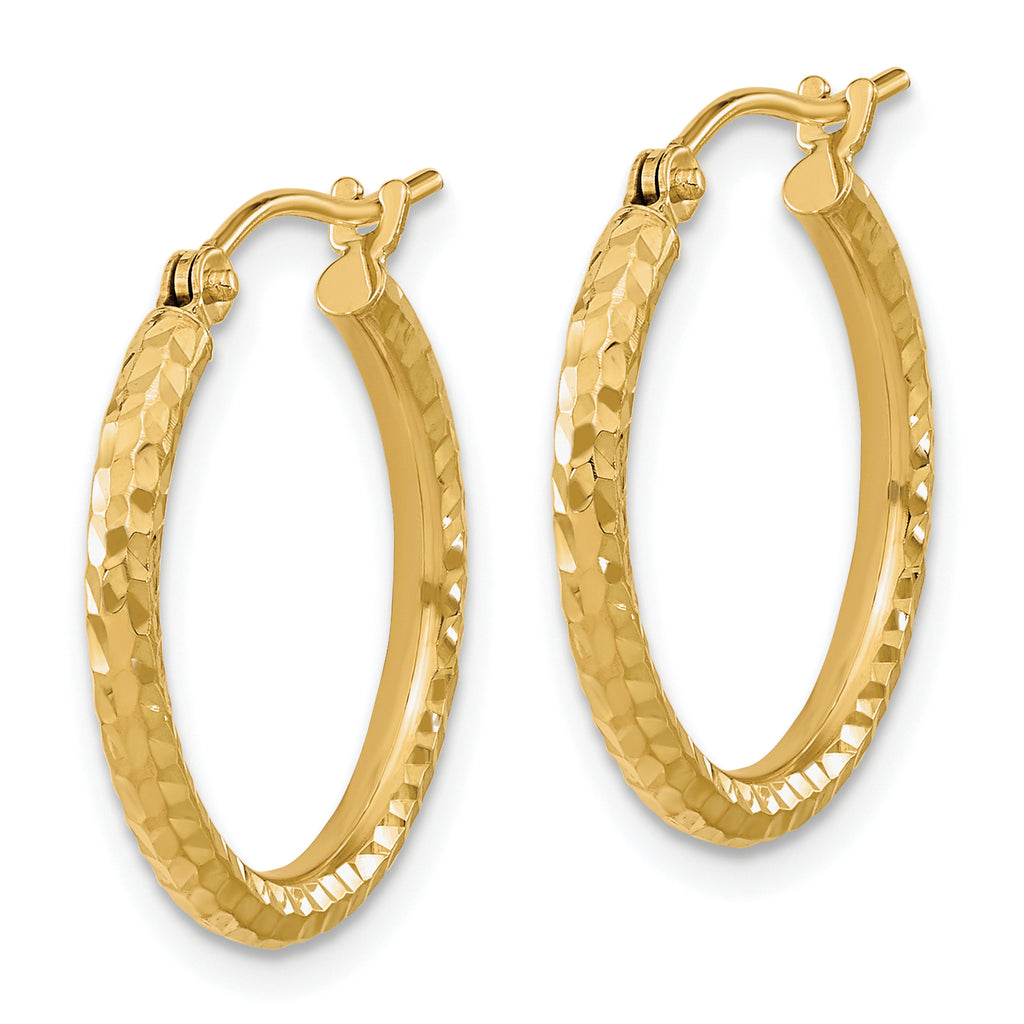 10K Yellow Gold Diamond-Cut Hoop Earrings with Polished Finish