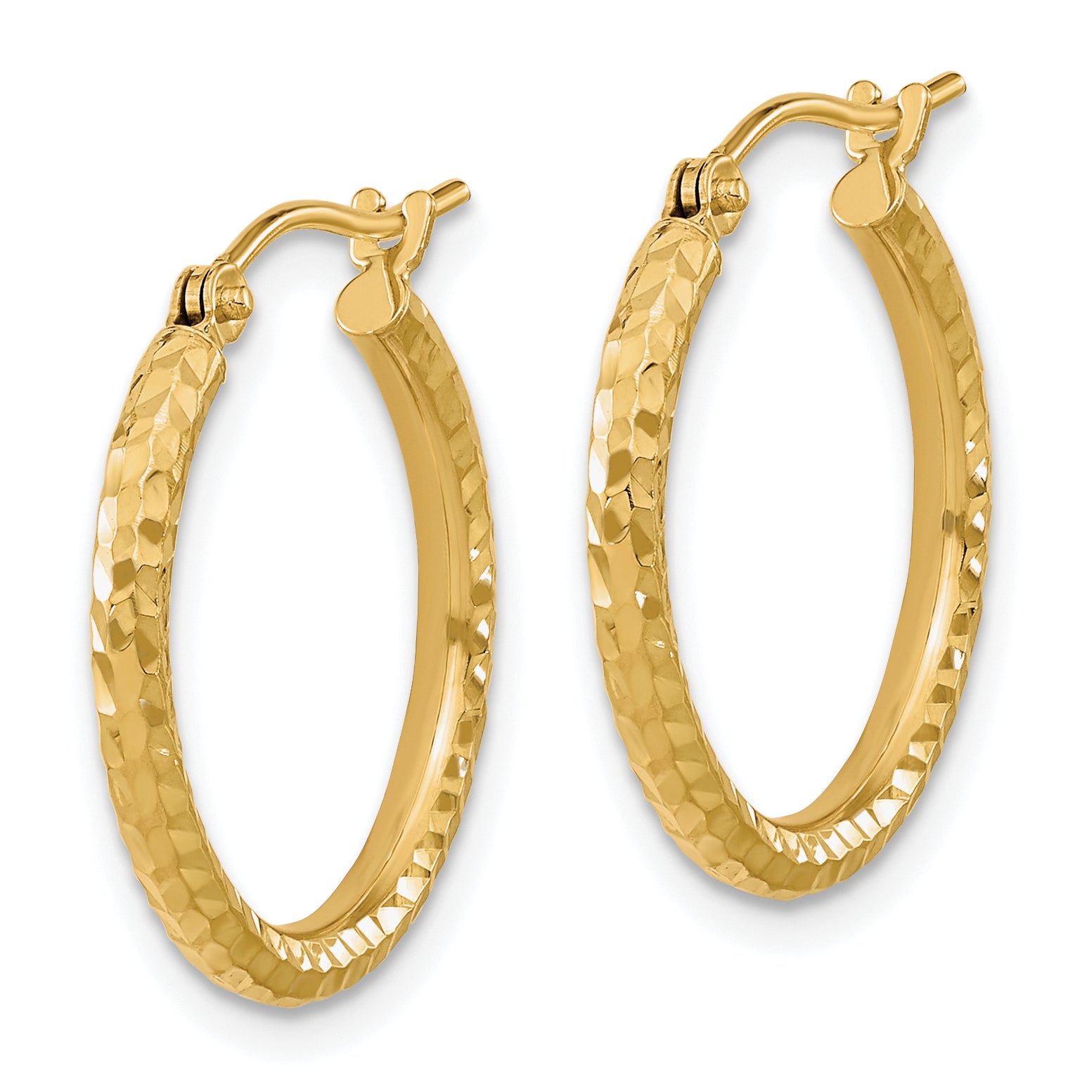 10K Yellow Gold Diamond-Cut Hoop Earrings with Polished Finish