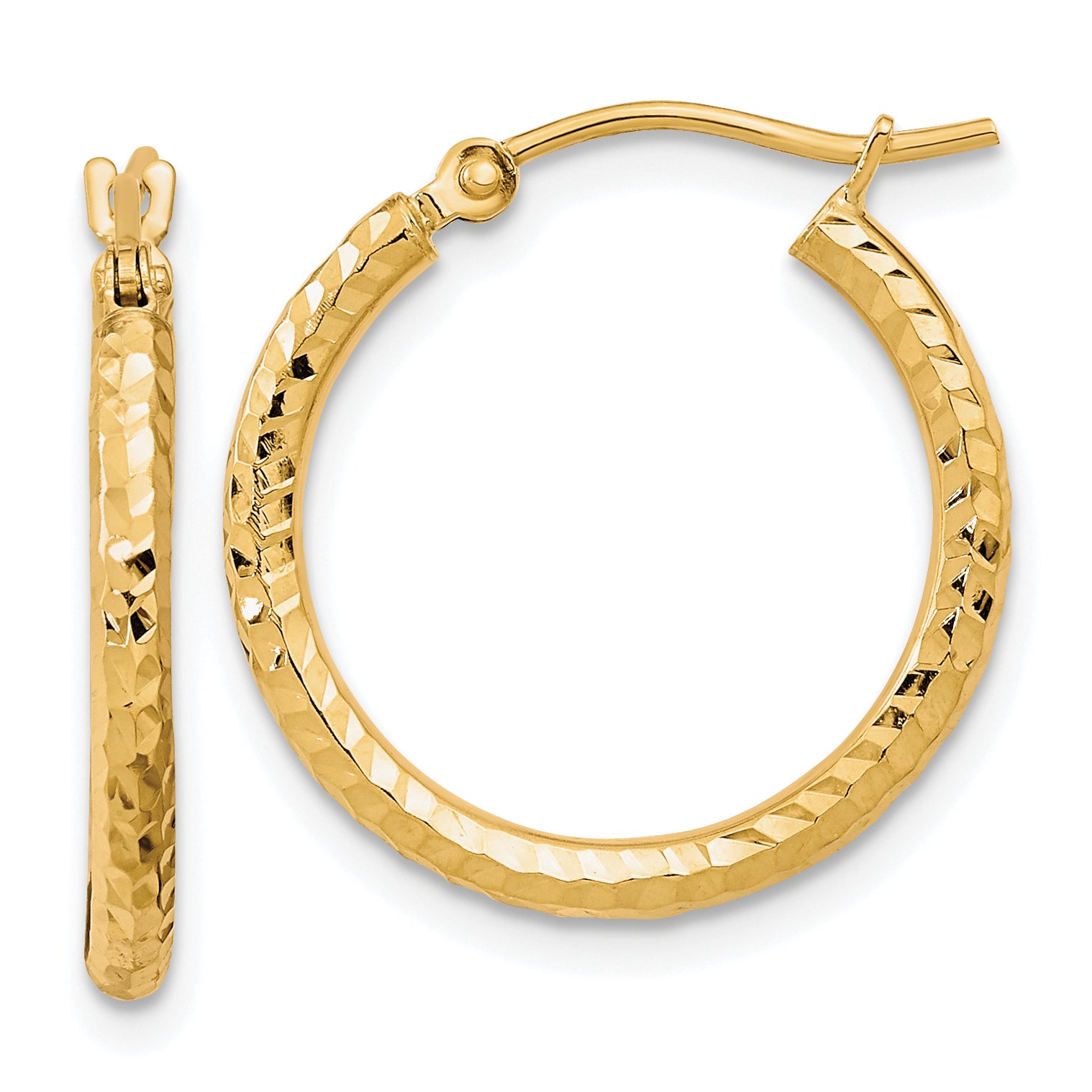 10k Diamond-cut 2mm Round Tube Hoop Earrings Main image