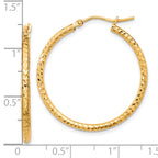 10K Gold Diamond-Cut Hoop Earrings with Polished Finish 2mm Oval