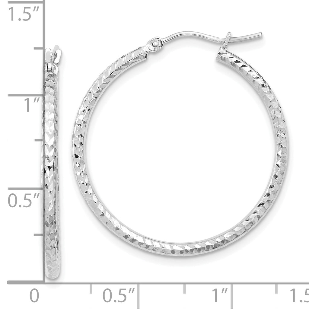 10K White Gold Diamond-Cut Hoop Earrings with Polished Rhodium Finish