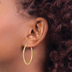 10k Diamond-cut 2mm Round Tube Hoop Earrings
