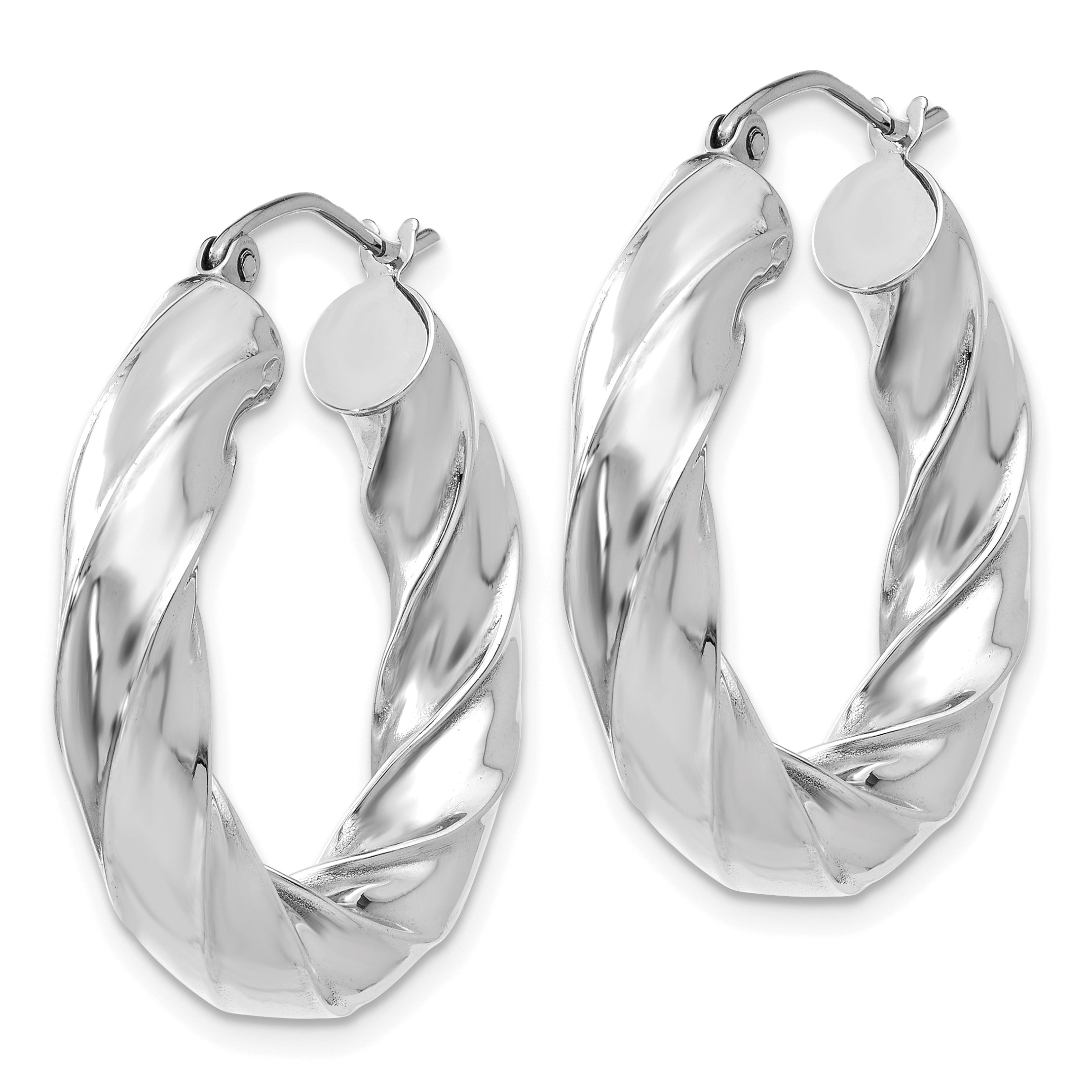 10K White Gold Diamond-Cut Hoop Earrings with Polished Finish 2mm Secondary image