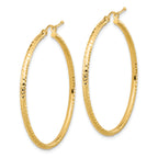 10K Gold Diamond-Cut Hoop Earrings with Polished Finish  2mm Round