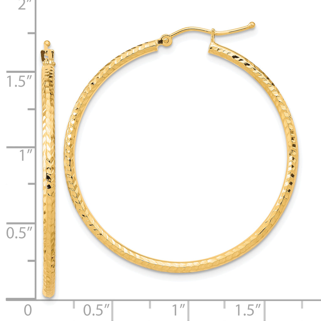 10K Gold Diamond-Cut Hoop Earrings with Polished Finish  2mm Round