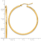 10K Gold Diamond-Cut Hoop Earrings with Polished Finish  2mm Round